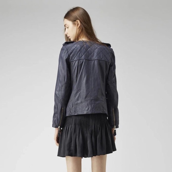 ISABEL MARANT ETOILE Kady Lambs Leather Quilted Jacket Ink Blue Navy Size 36 GUC - Picture 3 of 7